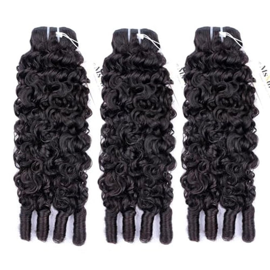 MsSunlight Burmese Curly Bundles Human Hair 18 Inch 100% Unprocessed Quick Weave 15A Water Wave with Spiral Curly End Real Human Hair Extensions Natural Black