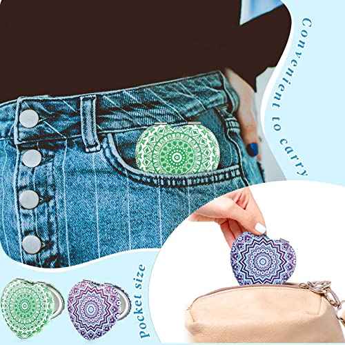 Mandala Design Pocket Mirror Mini Travel Makeup Purse Compact Accessories Beauty Magnifying Double Sides Pocket Mirror Portable Handheld Folding PU Leather Supply for Women(12 Pieces)