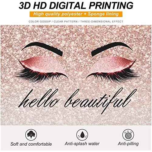 Hello Beautiful Makeup Bag for Purse Eyelash Pink Cosmetic Bags for Women Inspirational Gift Small Funny Cosmetics Glitters Eyeshadows Travel Bag Cases for Toiletries Accessories Organizer