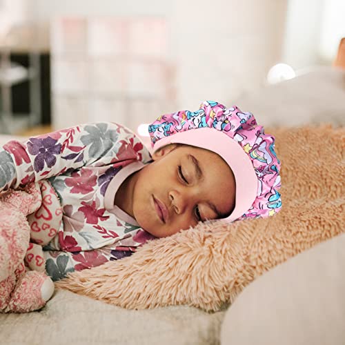 4 Pcs Silk Bonnet for Sleeping Kids Bonnets for Girls Baby Satin Sleep Cap Hair Wraps for Curly Natural Hair Elastic Wide Band
