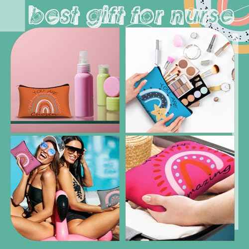 Hillban 10 Pcs Christmas Makeup Bags Gifts for Women Bulk Xmas Cosmetic Bags Inspirational Christian Bible Verse Cosmetic Pouch Christmas Religious Church Travel Canvas Pouch(Rainbow,Colorful)