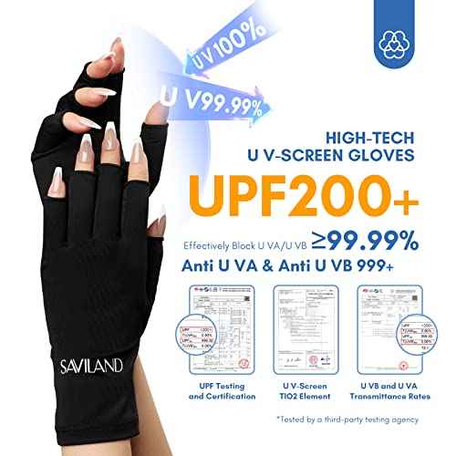 SAVILAND UV Gloves for Nails: Professional UPF200+ UV Glove for Gel Manicures Anti UVA & UVB 999+ Gloves for Gel Nail Lamp Fingerless UV Light Gloves for Gel Nails Prevent Hands from UV Harm (Black)