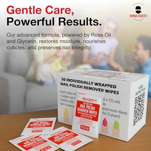 Nail Polish Remover Pads - 100% Non-Acetone - 50 Pack Bulk Set - Individually Wrapped - Quick Nail Polish Remover Wipes - Fingernail Travel Kit to Clear Nail Polish for Home & Professional Removal