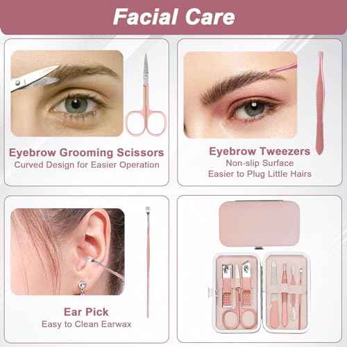 Premium Manicure Set, 7 in 1 Professional Nail Clippers Scissors Pedicure Kit, Stainless Steel Cuticle Nail Care Tools with Luxurious Travel Case, Portable Manicure Grooming Kit Gift for Women