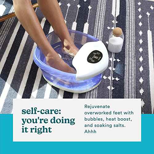 HoMedics Salt-N-Soak Footbath with Heat Boost and Soaking Salt Starter Kit, 4 Soothing Massage Rollers, Toe-Touch Controls, Splash Guard, Bubble, Vibration Massage, Bath Salt Dispenser, LED Display