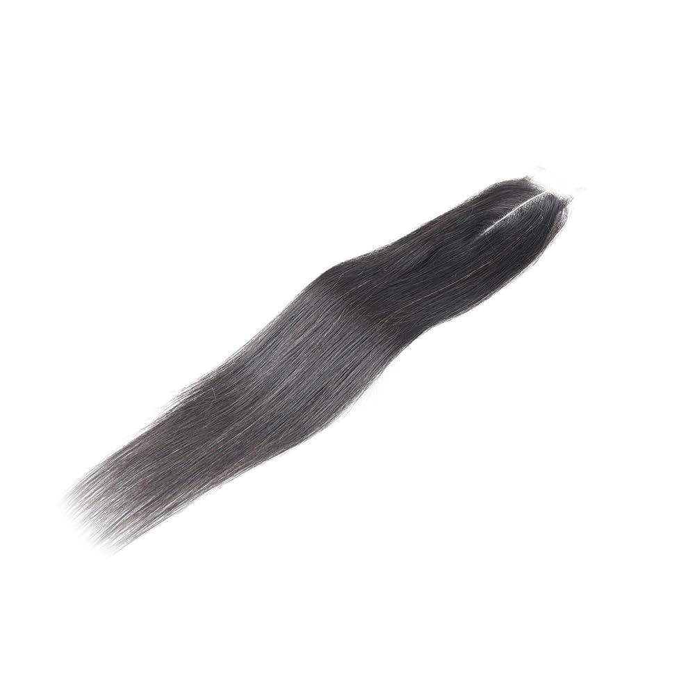 Straight Lace 2x6 Kim K Closure Hand-Tied 100% Brazilian Virgin High Ratio Human Hair Transparent Lace Closure Deep Central/Middle Part Closure Extensions For Women Natural Black Color (16 inch)