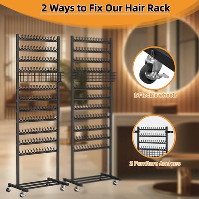2-Sided Braiding Hair Rack with Wheels, Standing Hair Extension Holder with Salon Tray, Braiding Rack Stand for Hair, 286 Pegs Hair Racks for Braiders Standing,