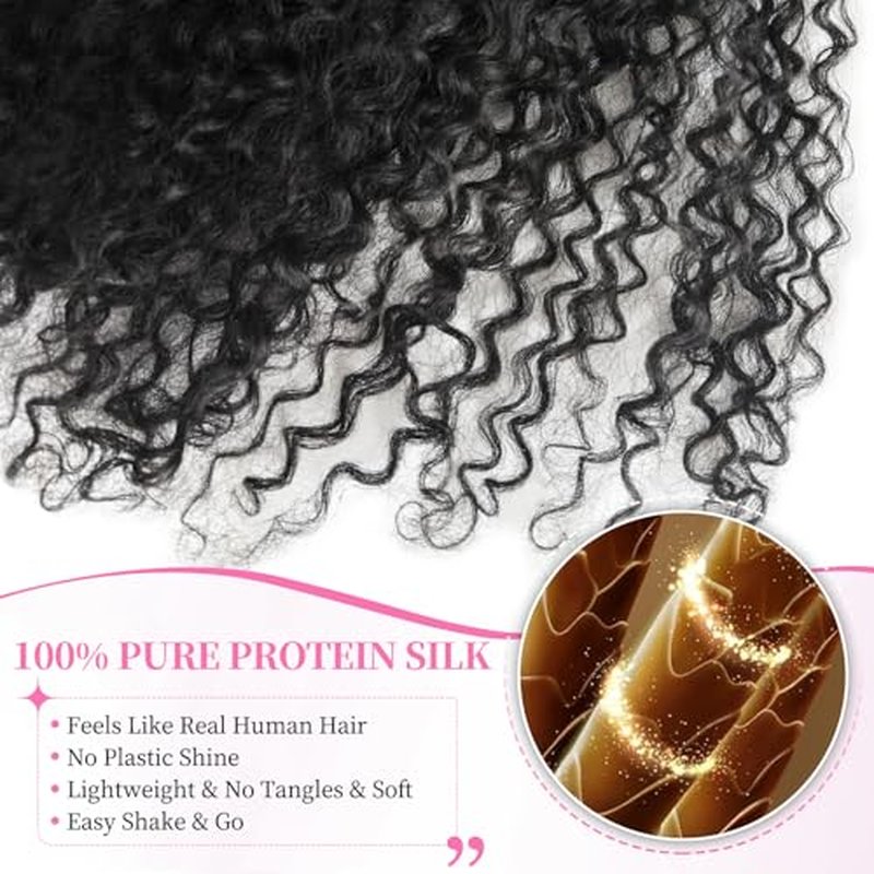 Fine Plus Curly Half Wig, 3-in-1 Glueless Wig 18inch Protein Synthetic with Human Hair Feel 180% Density Ready-to-Wear for Daily Use/Beginner Friendly (Color: Protein Synthetic Hair-2B)