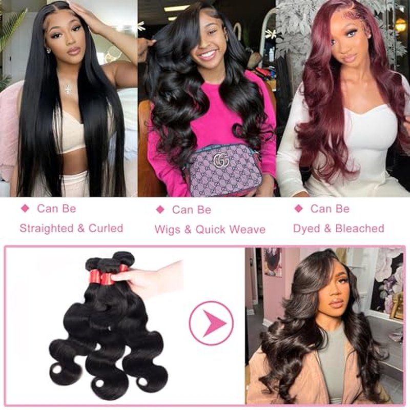 Douyin Brazilian Body Wave 3 Bundles Human Hair 12A 100% Unprocessed Virgin Human Hair Weave Bundles Deals Natural Black Color (1B Black£¬12 14 16)