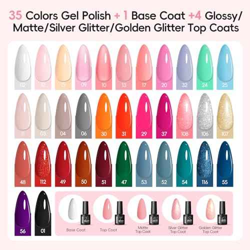 PEACECOLOR 53PC Gel Nail Polish Kit with U V Light and Drill, 35 Colors All Season Gel Polish Set Starter Kits with 5pc Matte Glossy Glitter Base Top Coat Complete Manicure Tools Home Salon Women