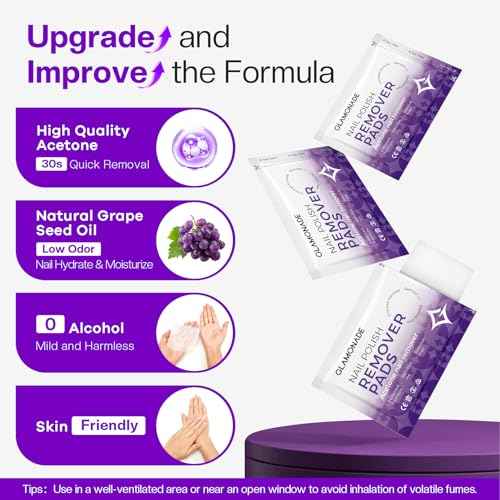 Nail Polish Remover Pads: Acetone Nail Polish Remover Wipes 50 PCS Professional Individually Wrapped Wet Wipes Rapidly Remove Gel Fingernail Polish Travel Kit for Home & Salon Supplies