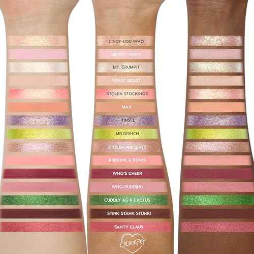 ColourPop x The Grinch How The Grinch Stole Christmas Eyeshadow Palette - Limited Edition 15 Pan Eye Makeup Palette with 5 Buildable & Blendable Finishes - High-Pigment, Long Lasting Formula (0.63 oz)