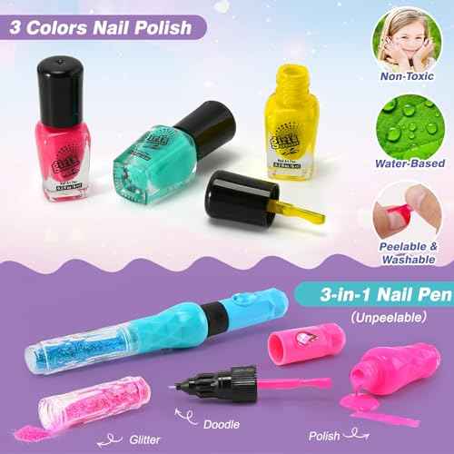 G.C Kids Nail Polish Set for Girls Toy 6-12 Years Old, Nail Art Kit Storage Desk with Nail Dryer&Hand Massage Spa Kit, Kid Manicure Salon Studio Stuff Christmas Birthday Gift Girl Ages 7 8 9 10 11 12