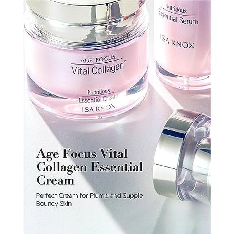 ISA KNOX AGE FOCUS VITAL COLLAGEN Essential Cream (2.4fl oz) - Korean Skin Care, Moisturizer by LG Beauty. Hydrolyzed Collagen, Vitamins C, B12 & E.
