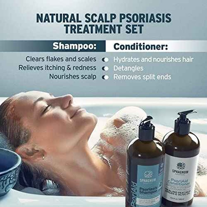 Sphagnum Botanicals Medicated Psoriasis Shampoo and Conditioner Set - Salicylic Acid 3% and Peat Mud Shampoo together with Aloe Vera and Jojoba Oil Condtioner. 2 x 13.5 fl. Oz