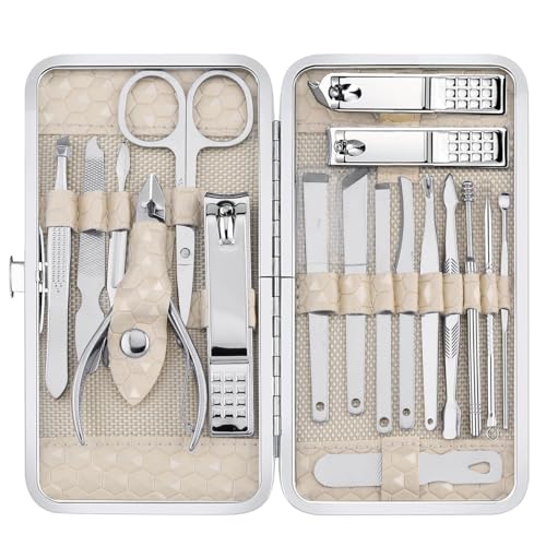 Yougai Nail Clippers set for Men and Womens Gift Manicure Set 18 Pieces Stainless Steel Manicure Kit,Nail Care Tools with Luxurious Travel Case