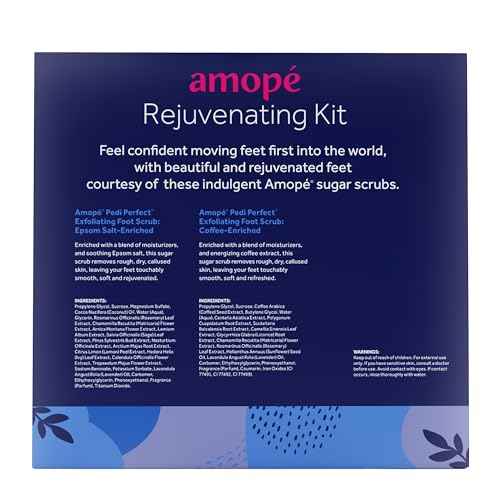 Amop? Rejuvenating Kit - Contains Exfoliating Sugar Foot Scrubs with Epsom Salt, Coffee and a Nourishing Blend of Moisturizers to Rejuvenate, Smooth, Soothe & Relax your Feet, with Foot & Leg Scrubber