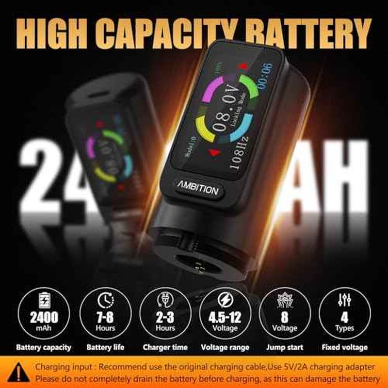 Ambition Zetton Wireless Tattoo Machine with Extra 2400mAh Battery Brushless Motor Straight Drive Bar Color Touch Display Rotary Tattoo Gun Cartridge Pen Supply for Professional Tattoo Artists