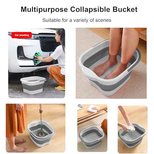 Collapsible Foot Soak Tub 15L(4 GL) with Handle, Bath Massager for Dry Cracked Feet, Plastic Grey Foot Bucket