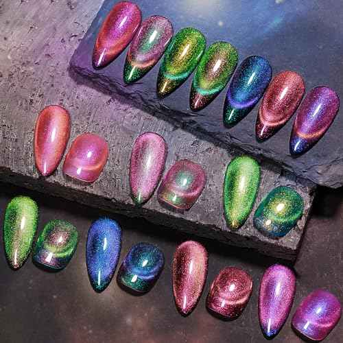 MIZHSE 9D Cat Eye Gel Nail Polish 8x10ML, Dual Color Galaxy Magnetic Nail Polish Gel, Magic Cateye Chameleon DIY Nail Art Manicure Set for Home with Magnet Stick