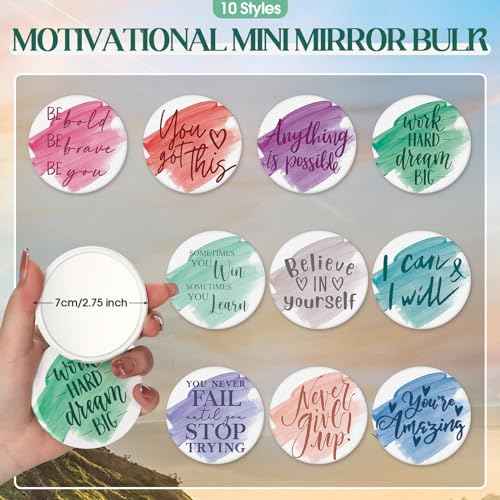 20 Pcs Employee Appreciation Gifts Inspirational Canvas Makeup Bags Compact Mirrors Bulk Cosmetic Bags Portable Mirror Thank You Gifts for Women Christmas Nurse Practitioner (Motivation)