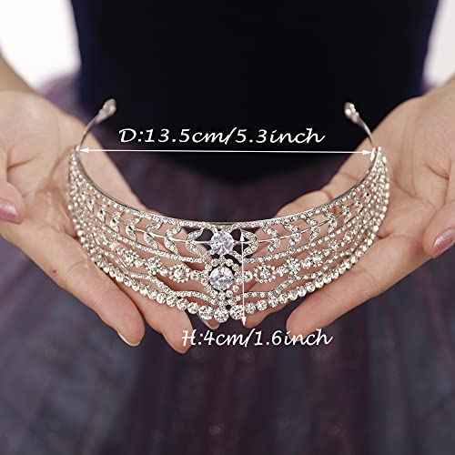 JWICOS Crystal Rhinestone Queen Bride Tiara Crown for Women Brides Headdress Vintage Bridal Birthday Prom Wedding Tiaras and Crowns Hair Jewelry Accessories Silver