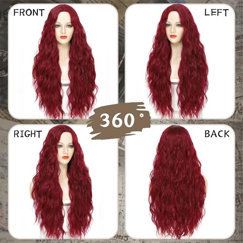 30 Inch Burgundy Wigs for Women Wine Red Wig 99J Long Wavy Wig Natural Looking Middle Part Synthetic Heat Resistant Wigs for Cosplay Halloween Christmas Gifts Party Daily Use