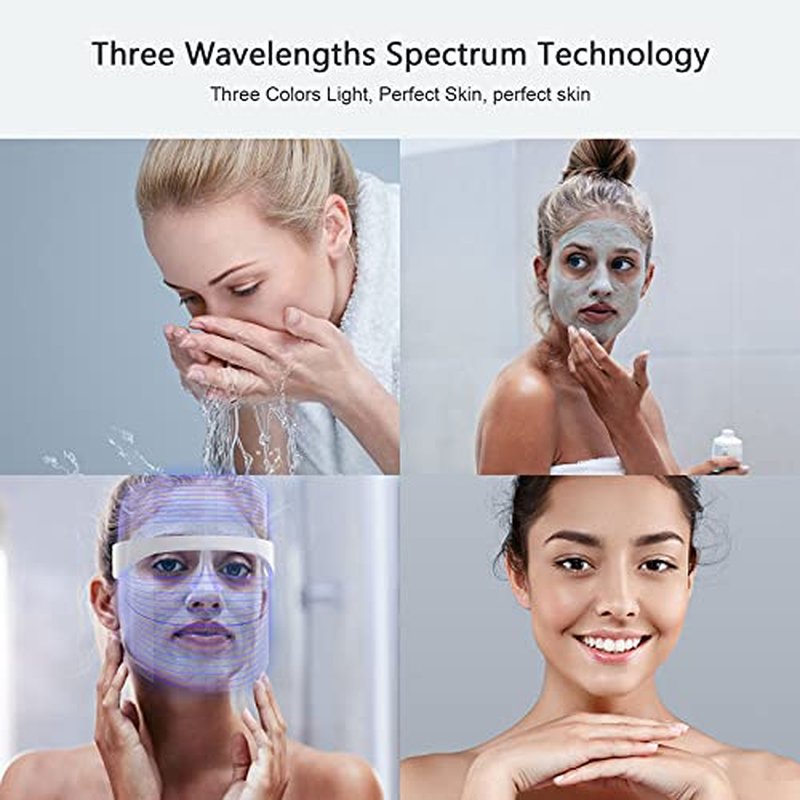 NUFR LED Light Facial Mask, 3 Colors Light Facial Photon Beauty Device for Facial Rejuvenation, Anti Aging