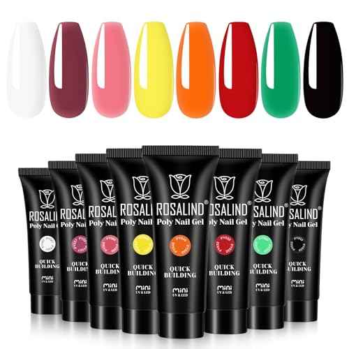 ROSALIND Poly Nail Gel Set, 8 Colors 10g Mini Poly Extension Gel Nail Set, Neon Yellow All Seasons Poly Nail Gel Kit Builder Neon Gel Fall Colors Halloween Poly Holiday Nail Art Design Gift