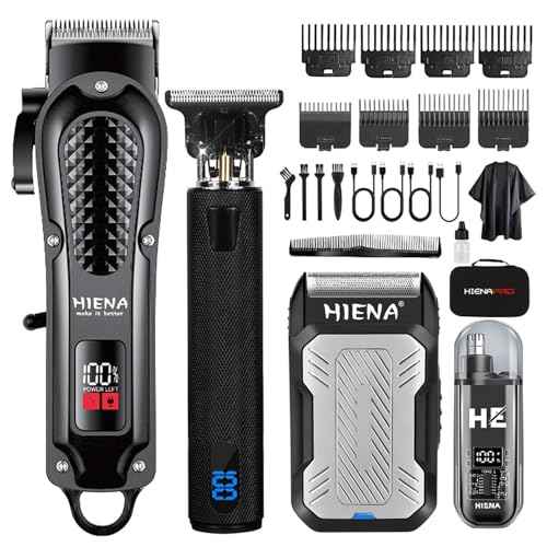 HIENA PRO Professional Cordless Hair Clippers for Men, T-Blade Beard Trimmer & Foil Shaver & Nose Hair Trimmer Set, Barber Clipper Hair Cutting Grooming Kit