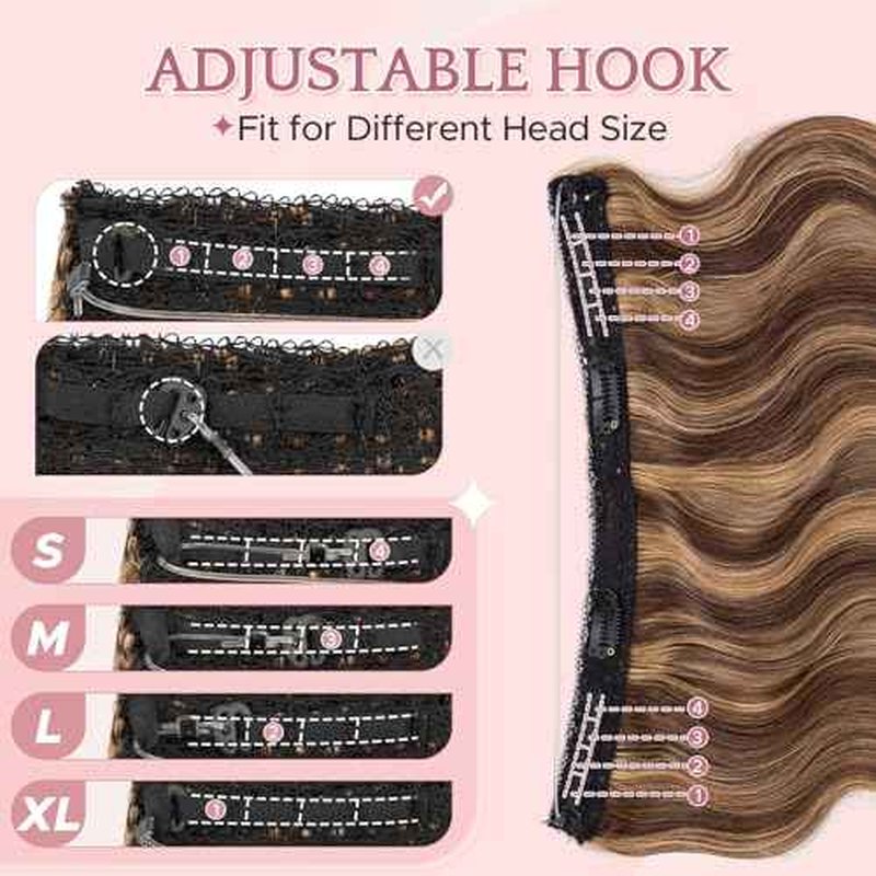 SEGO Halo Hair Extensions, Wavy Adjustable Invisible Wire Extensions, Real Human Hair, 2 Clips for Women Transparent Fish Line Extensions, Add Length Volume, 12 inches, Medium Brown Mixed Dark Blonde