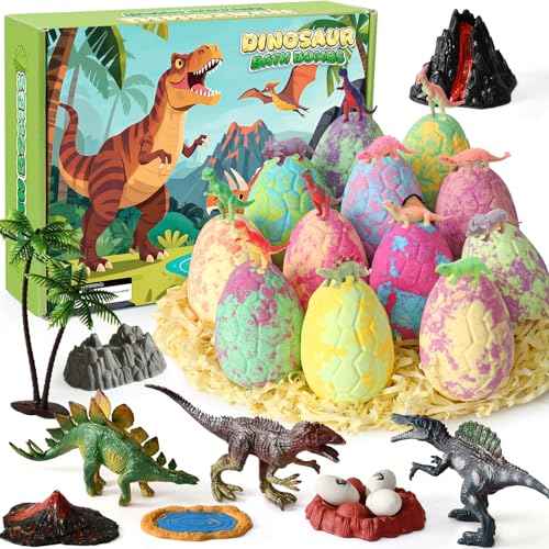 Golray Bath Bombs for Kids with Surprise Inside Dinosaur Toy, 12 Pack Dinosaur Eggs Bath Bombs Pretend Playset, Handmade Bubble Bath Fizzies Stocking Stuffers Birthday Christmas Gift for Boys