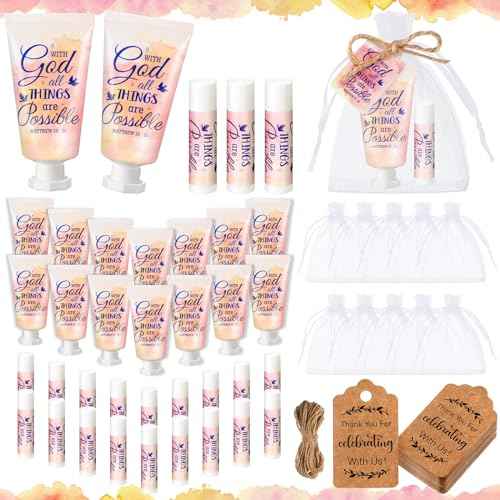 24 Sets Christian Hand Cream and Lip Balm Gift Set Christmas Christian Gift for Women Travel Size Hand Lotion Bible Verse Lip Balm Bulk for Baby Bridal Shower Mom Holiday Gift (Lovely)