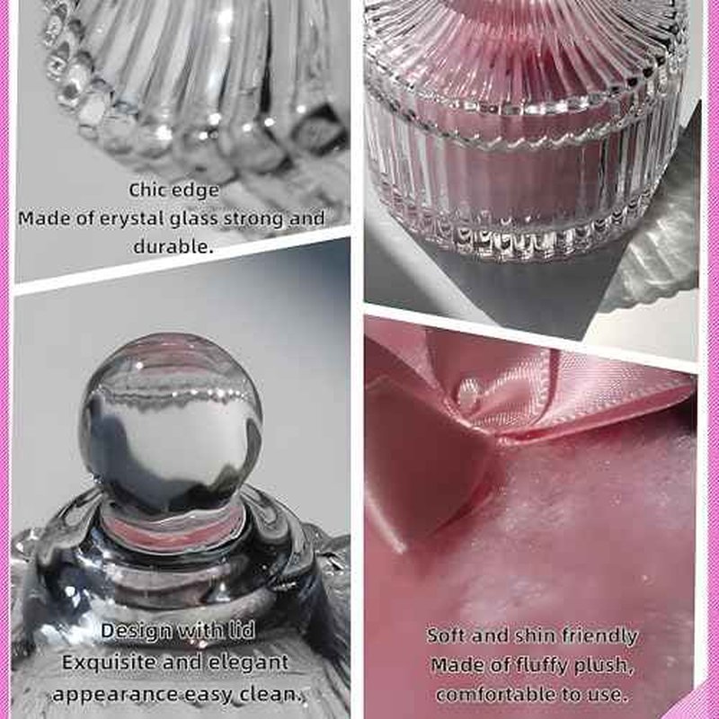 2 Pcs Large Body Powder Puff and Container Powder Container with Puff Crystal Case Soft Washable Reusable Velour Face Body Glitter Wet Dry Makeup (Pink)