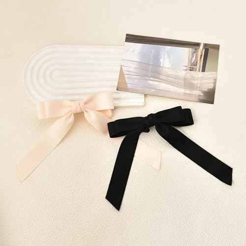 Ribbon Hair Bow Clips for Women and Girls - Black French Barrettes, Large Bowknot Hair Pins and Clips, 2 Pcs