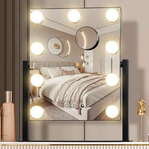 Vanity Mirror with Lights,Makeup Mirror with Lights with 9 Dimmable LED Bulbs, 3 Color Lighting Modes Detachable 10X Magnification Mirror Touch Control,360¡ÆRotation