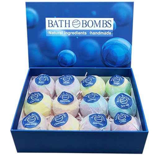Bath Bombs Salt Balls,12 PCS Gift Set,Vanilla Lavender l Rose Extract Essential Oils,Moisturizing Dry Skin,Fizzy Spa,Relaxing,Bubble Bath Bomb for Gifts Idea for Men Women
