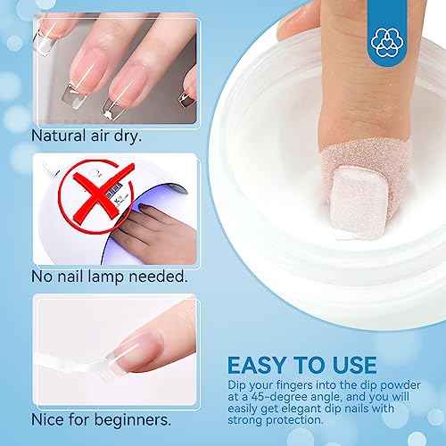 SAVILAND Clear Dip Powder - 2.1 oz/ 60g Dipping Powder Set Crystal Clear for French Natural Nails Art Starter Manicure, Strengthen Nail Easy for Beginners to Use No Nail Lamp Needed