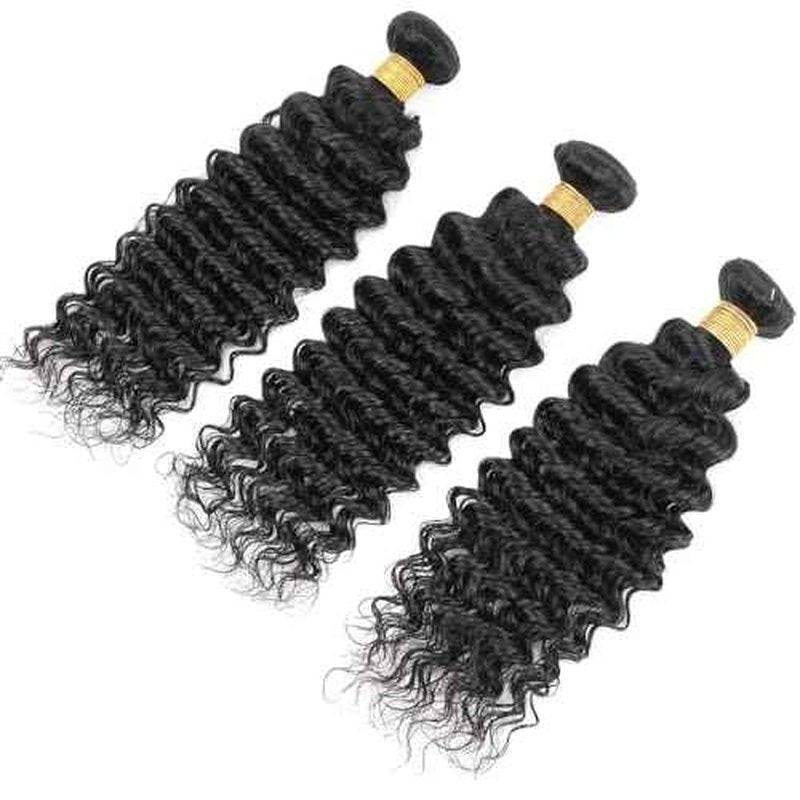 Augfst Brazilian Virgin Human Hair Bundles 10 12 14 Inch Deep Wave Bundles Human Hair Unprocessed Brazilian Virgin Natural Color Sewn In Quick Weave for Black Women