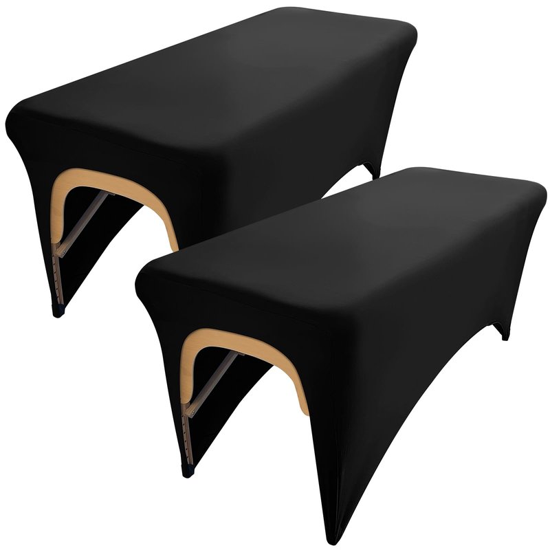 KIDOACOW Black Lash Bed Cover Massage Table Cover Protector with Cut-Out for Leg Room， Stretch Rectangular Table Cover for 6FT Eyelash/Spa/Message Bed （72"X30"X30" (Black 2 Pcs)