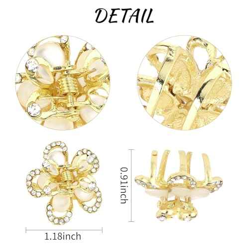 Small Claw Clips for Women Cute Flower Rhinestone Hair Clips for Thick Thin Hair Non Slip Wedding Bridal Prom Short Crystal Hair Accessories for Girls Fashion Gold Accessories