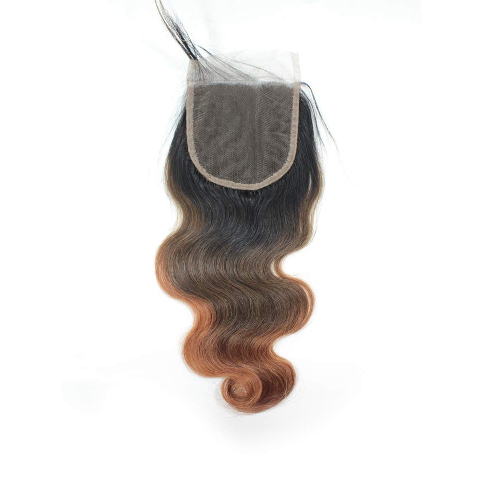 14-Inch Ombre Body Wave Human Hair Lace Closure - Pre-Plucked 4X4 Top Closure | Natural Hairline, Soft Brazilian Virgin Hair