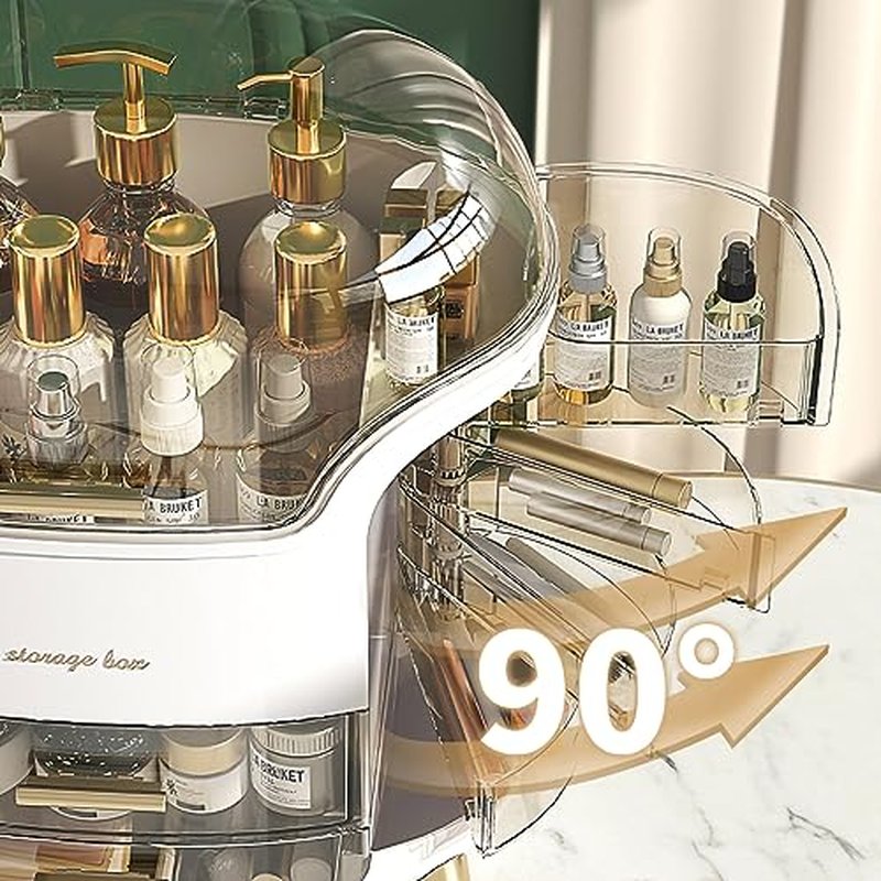 Makeup Organizer, Large Capacity Cosmetic Storage, Skincare Organizer with 2 Storage Drawers, Cosmetics Organizer for Skincare, Lipsticks, Perfume for Bathroom Countertop, Bedroom Dresser (White)