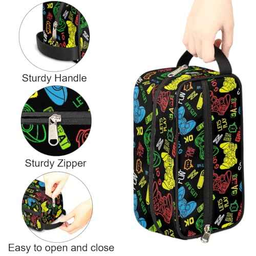 Travel Toiletry Bag for Boys Kids, Game Controller Waterproof Hanging Dopp Kit for Men, Video Games Shaving Bag with Large Capacity for Travel, Sports, Shower