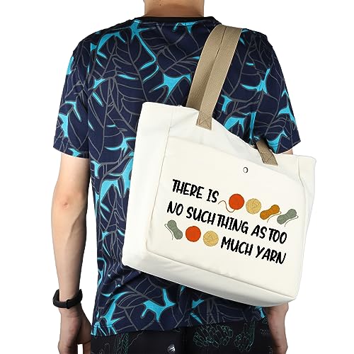 MBMSO Crochet Tote Bag Crocheter Gift There is No Such Thing As Too Much Yarn Tote Bag for Knitting Lover Crochet Beach Tote