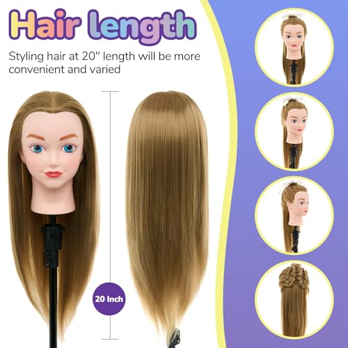 Mannequin Head with Hair - 20 Inch Cosmetology Manikin Practice Braiding Doll Head for Hair Styling, Training Head for Braiding Hairdressing for Kids #27