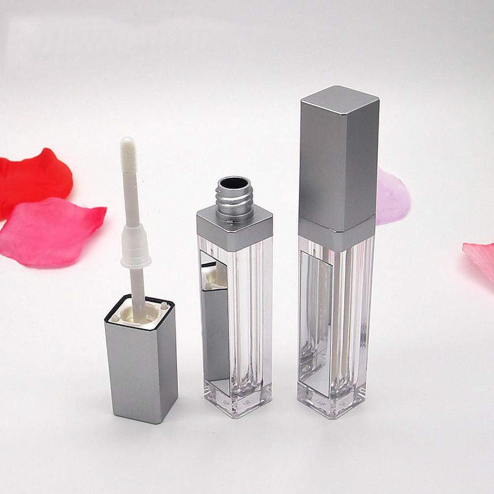 Healthcom 10 Pcs 7.5ml Plastic Square Clear Lip Gloss Tubes Vials with Mirror LED Light Lip Glaze Tube Bottles Refillable Makeup Lipstick Tube DIY Cosmetic Container Travel for Woman Girl(Silver)