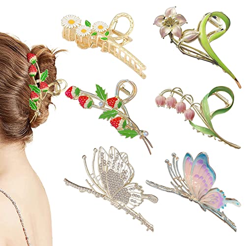 6 Pcs Hair Claw Clips for Women, Large Strong Metal Butterfly Hair Clips Flower Hair Clips for Women Thick Hair