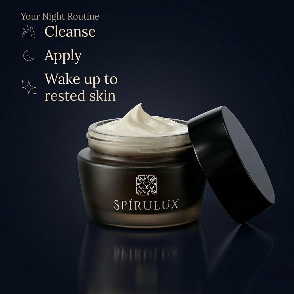 SPÍRULUX Cell Repair Midnight Therapy Cream – Luxury Saffron Anti Aging Night Cream for Mature Skin, Deep Restoring Over Night Face Moisturizer for Wrinkles (2.68 oz)