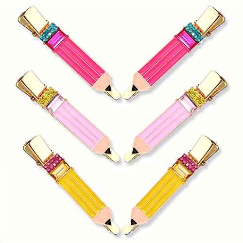 Pencil Hair Clip - 6 Pack Teacher Hair Clips Funny Pencil Hair Clips Back To Shool Hair Accessories for Teachers Student